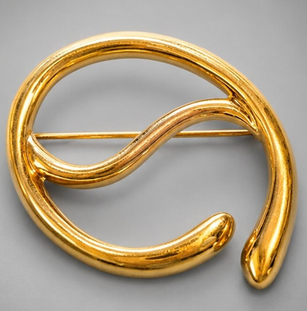 Vintage Abstract Gold-tone Brooch Pin 1.5" Modernist Jewelry go-54